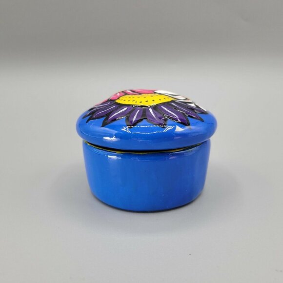 Hand Painted Ceramic Trinket Box with Lift Off Lid Bright Colorful Pottery Clay - Picture 7 of 7